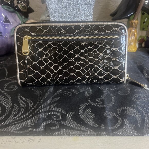 Brahmin Black & Gold Embossed Leather Zip Around Wallet - Picture 2 of 12